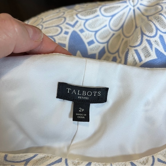 Talbots Blue White Floral Lace Lined Sleeveless Shift Dress Sz 2P Petite - Picture 5 of 8